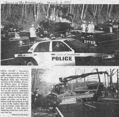 Newspaper clipping showing two scenes of an accident